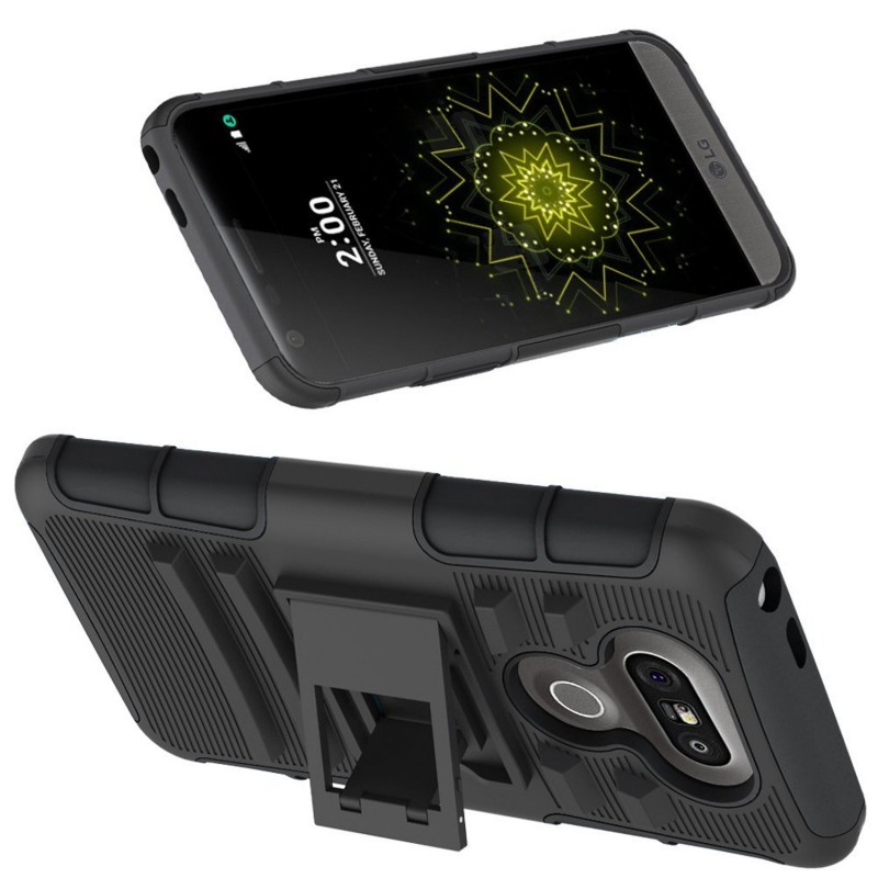 LG G5 Case, Dual Layers [Combo Holster] Case And Built-In Kickstand Bundled with [Premium Screen Protector] Hybird Shockproof And Circlemalls Stylus Pen (Black)